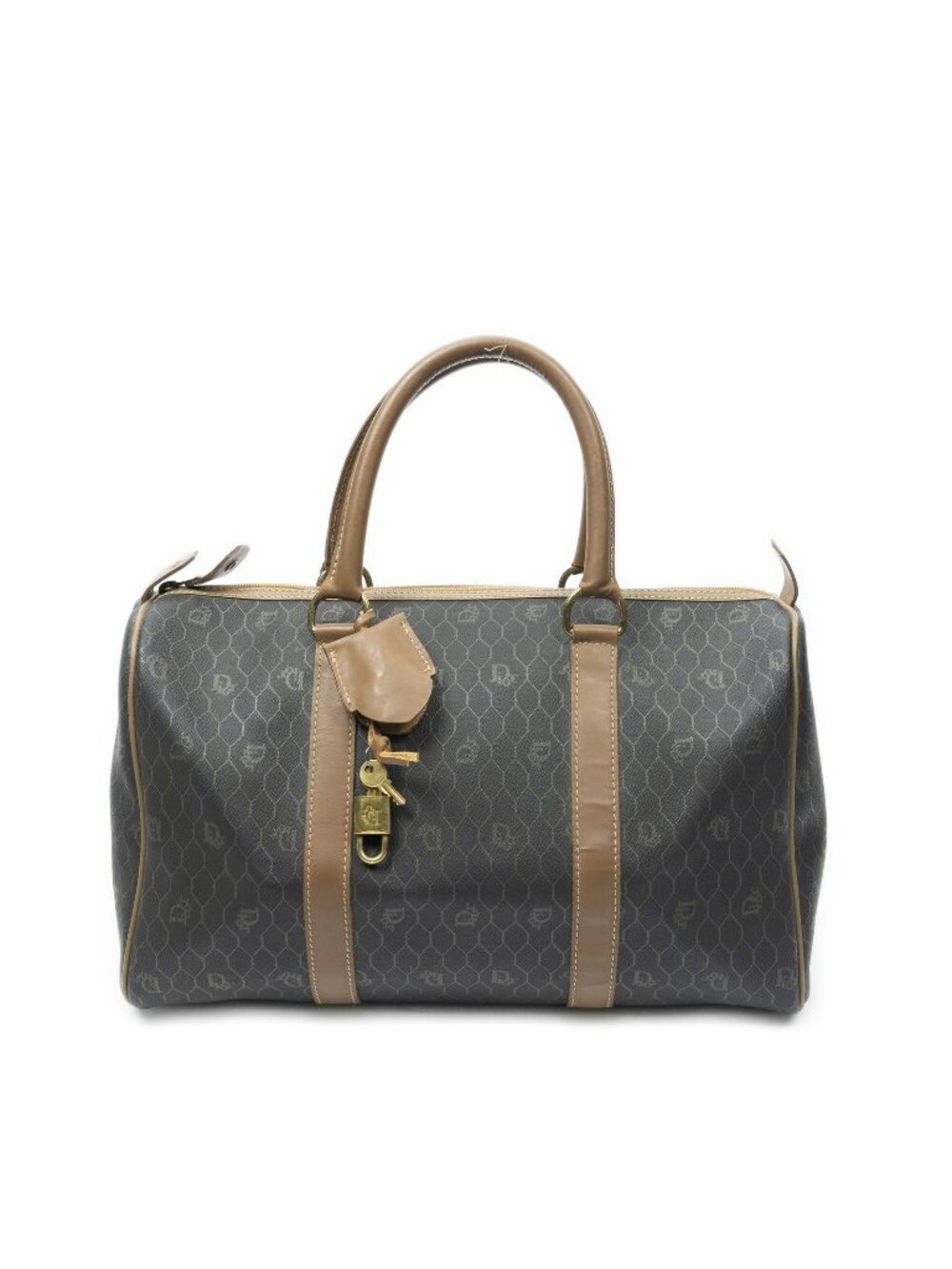 Dior Vintage Medium Boston Black Brown Honeycomb Canvas Handbag
